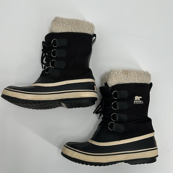 Sorel Black Sherpa Lined Winter Carnival Boots Size 8 - Picture 4 of 8